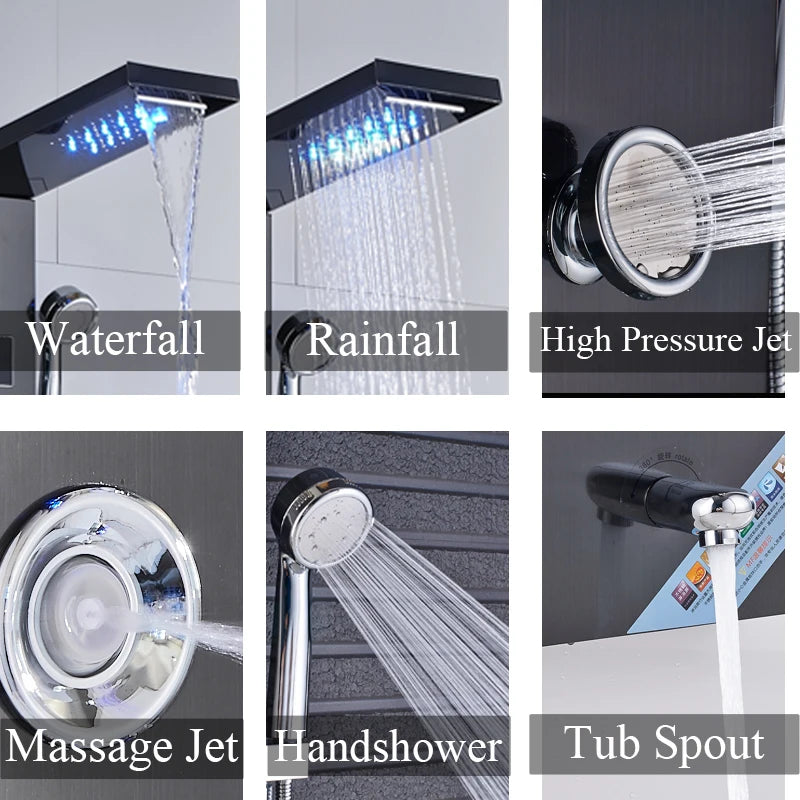Newly Luxury Black/Brushed Bathroom Shower Faucet Led Shower