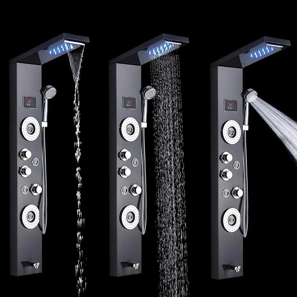 Luxury Black/Brushed Bathroom Led Shower Panel Tower System