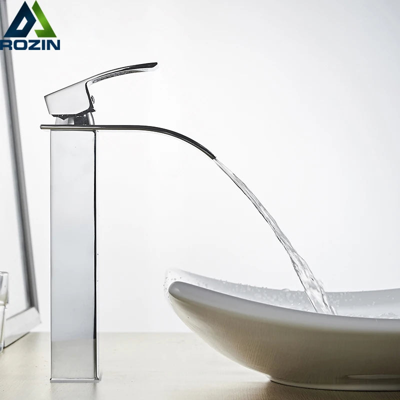 Rozin Waterfall Bathroom Sink Faucet Deck Mount Cold