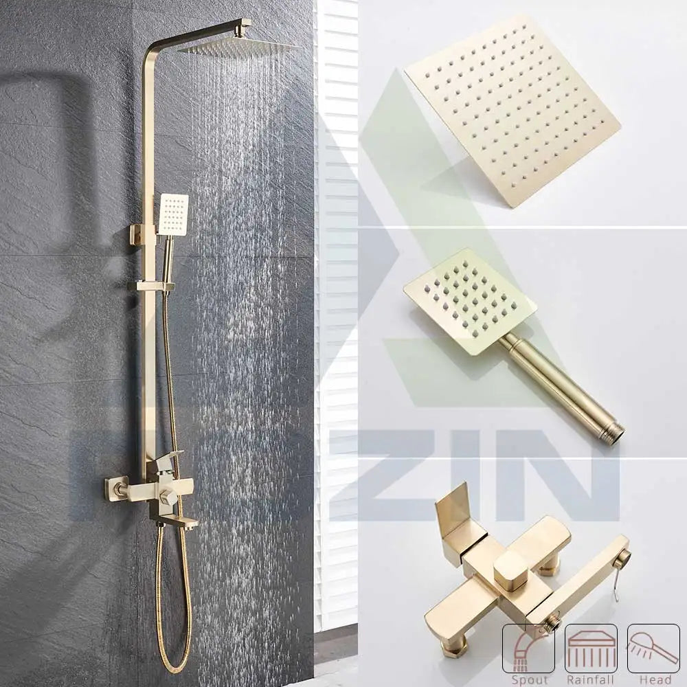 Brushed Gold Shower Faucet Bathroom Wall Stainless Steel