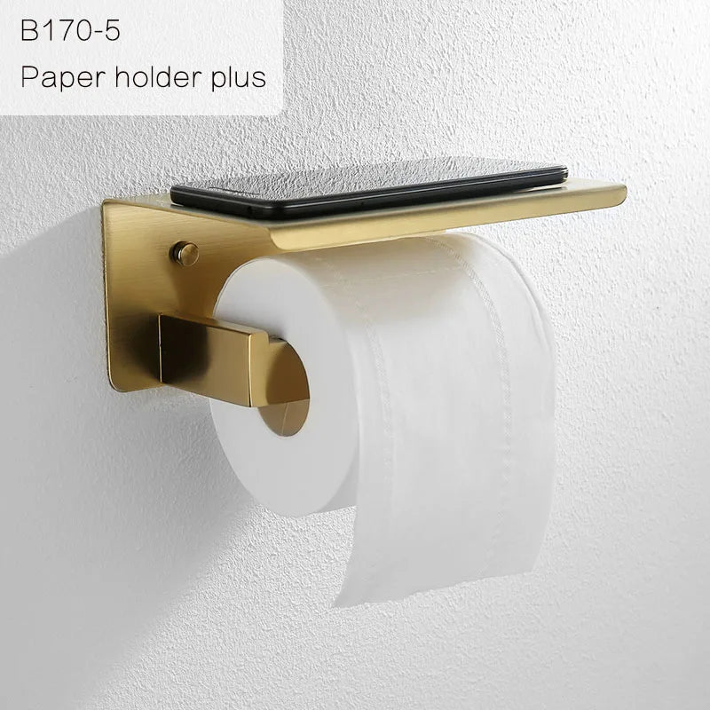 Gold Brushed Bathroom Hardware Towel Bar Rail Toilet