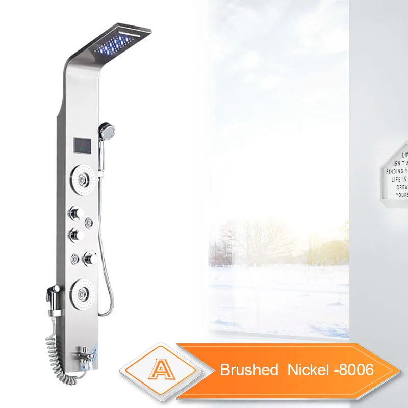 Led Light Shower Faucet Bathroom Waterfall Rain Black