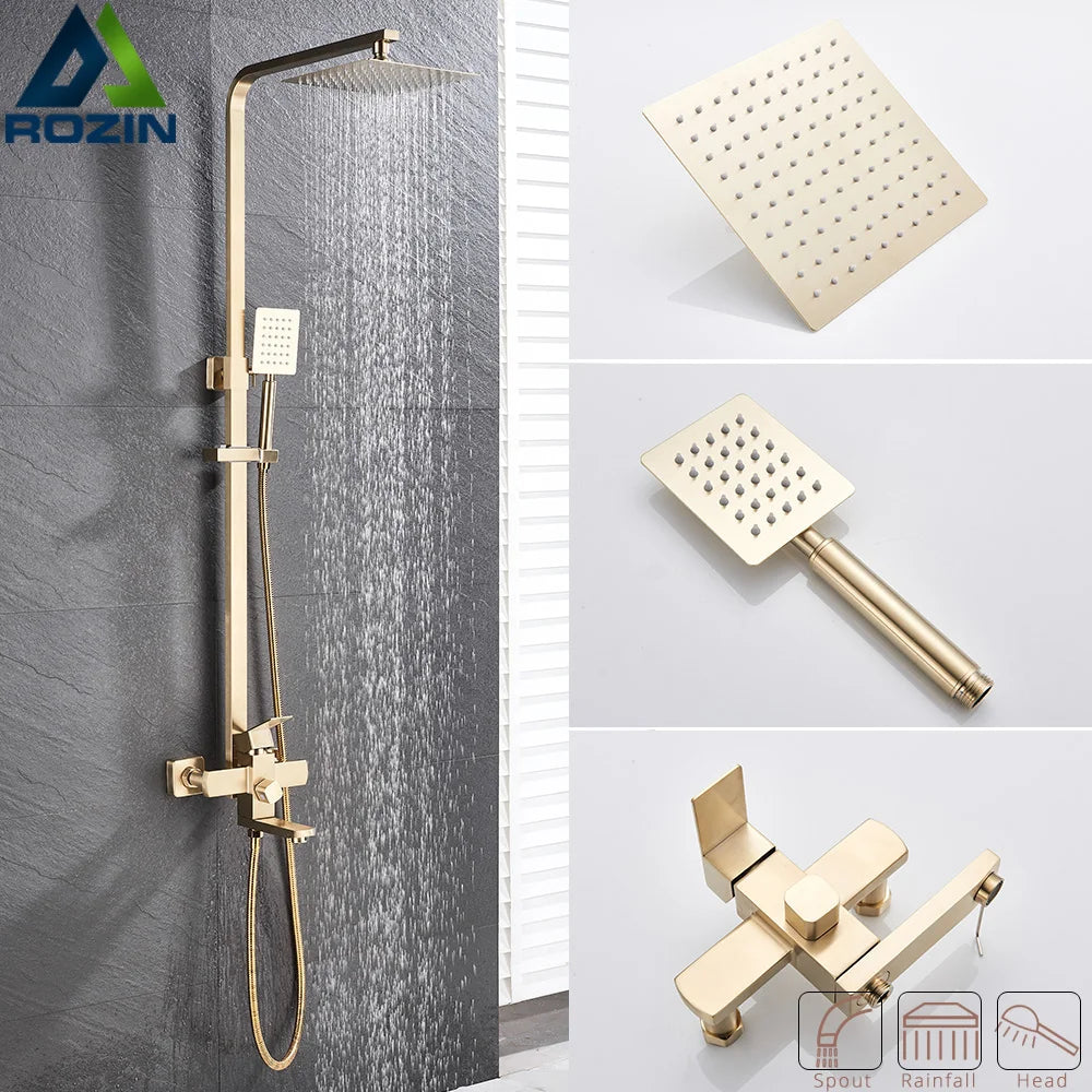 Brushed Gold Shower Faucet Bathroom Wall Stainless Steel