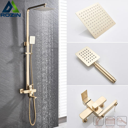 Brushed Gold Shower Faucet Bathroom Wall Stainless Steel