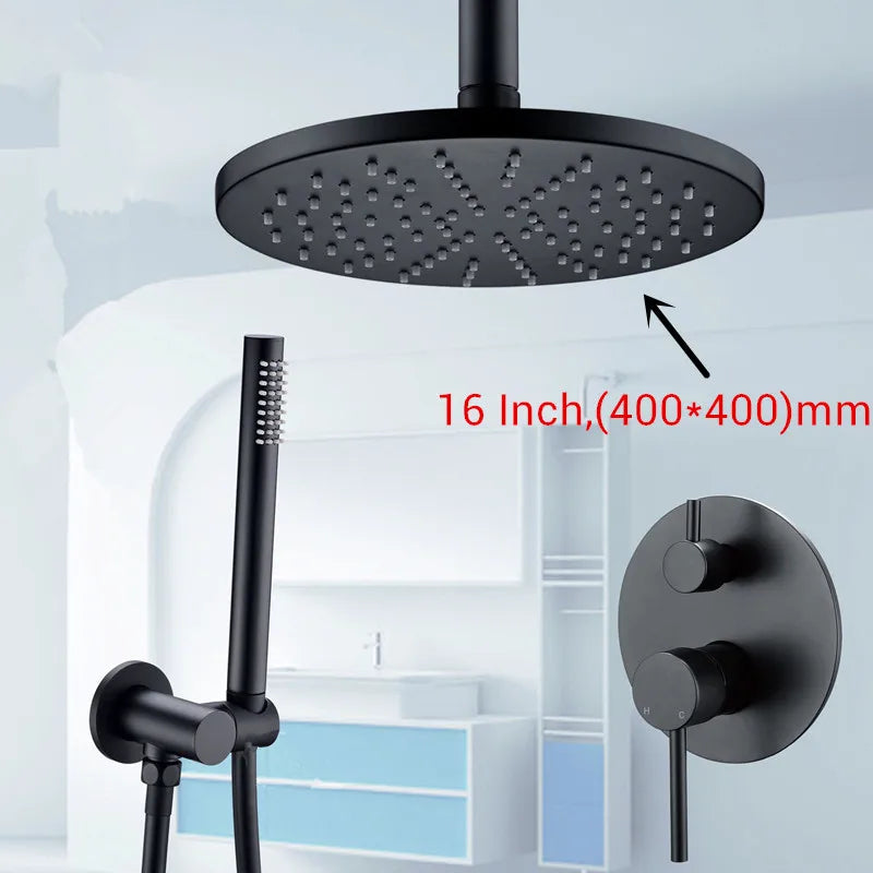 Black Shower System Bathroom Faucet Mixer Diverter Tap