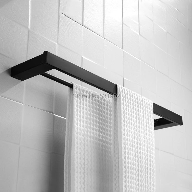 Matte Black Bathroom Hardware Towel Rack Shelf Hook