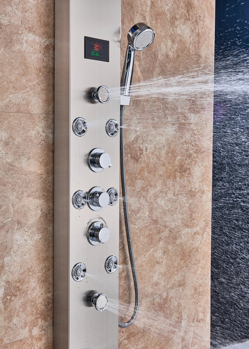 Luxury Led Shower Column Faucet Brushed Nickel Spa