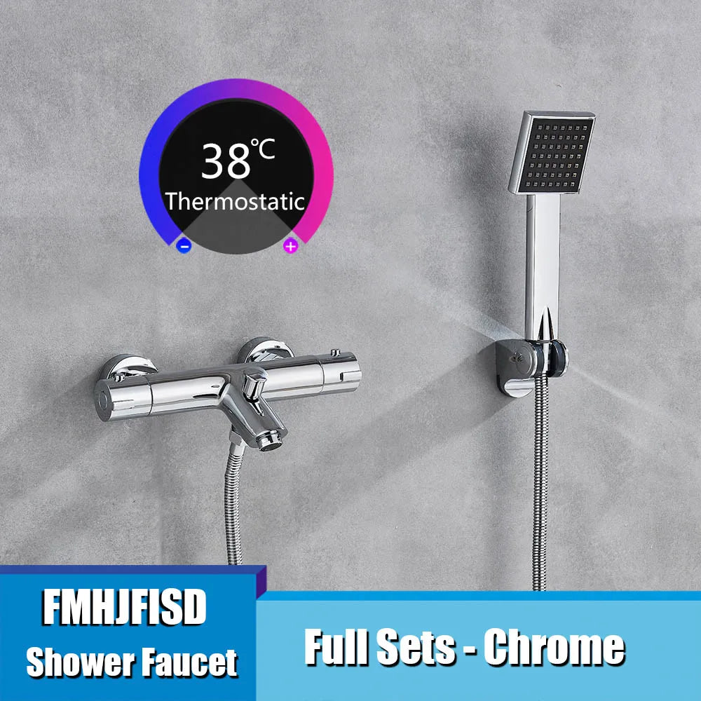 Thermostatic Bathroom Shower Faucet Chrome Mixer Valve Wall