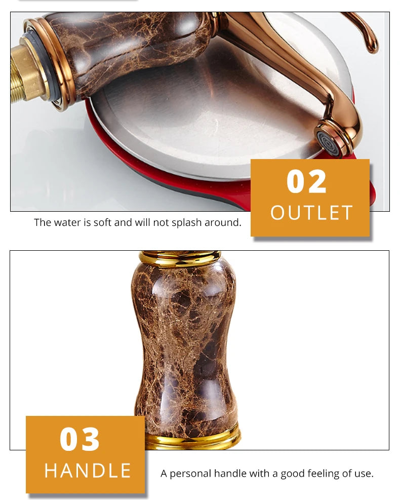 Luxury Golden Faucet Coffee Color Marble Bathroom Sink