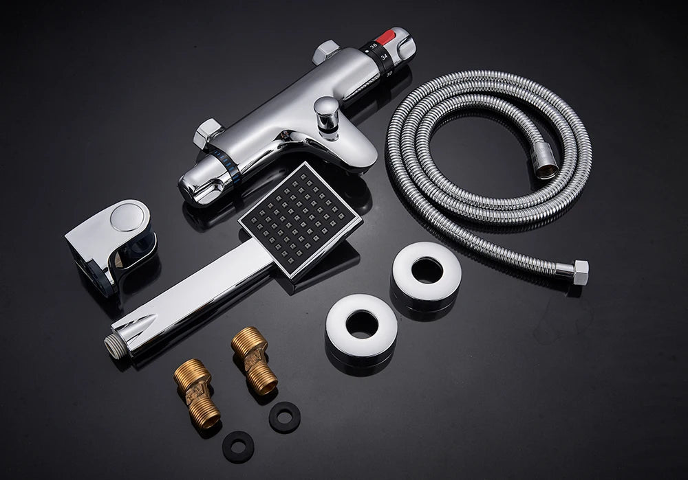 Thermostatic Bathroom Shower Faucet Chrome Mixer Valve Wall