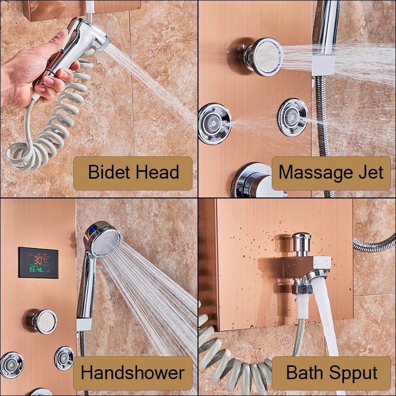Led Light Shower Faucet Bathroom Waterfall Rain Black