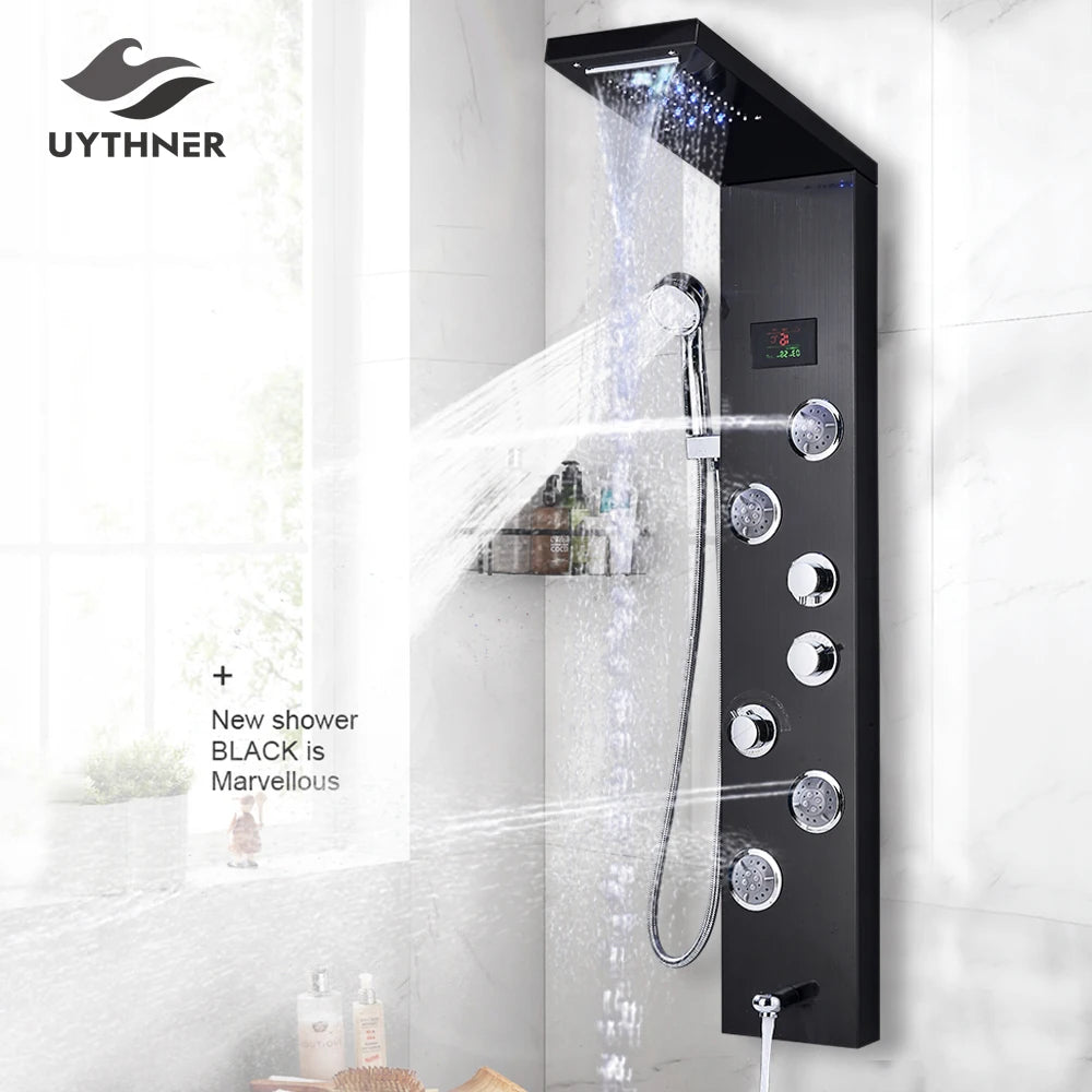 Newly Luxury Black/Brushed Bathroom Shower Faucet Led Shower