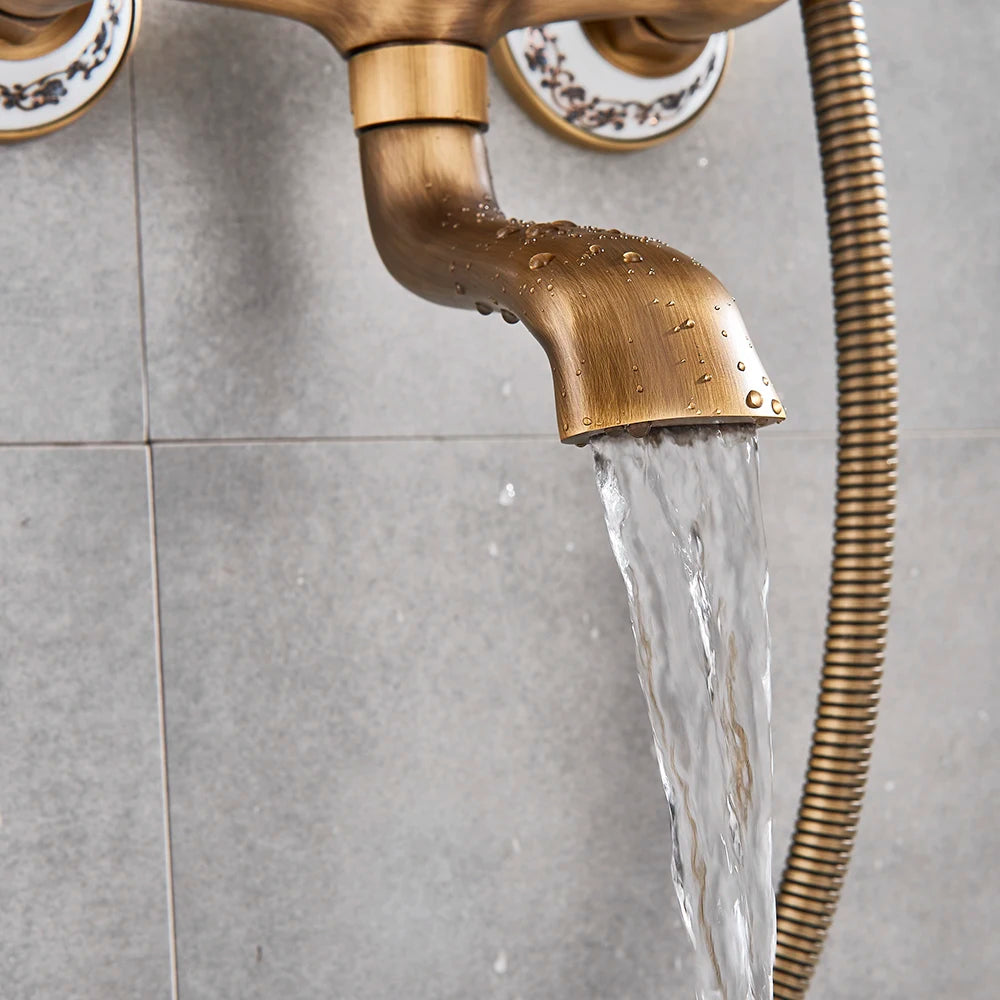 Classic Antique Brass Bathroom Shower Faucet Bathtub Shower
