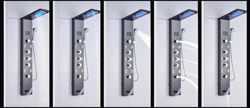 Luxury Led Shower Column Faucet Brushed Nickel Spa