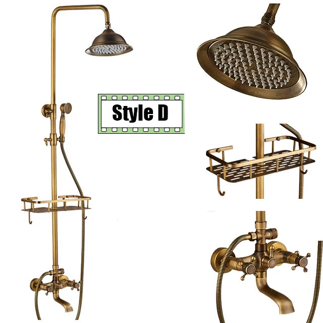 Antique Brass Shower Faucet Inch Rainfall Shower Head