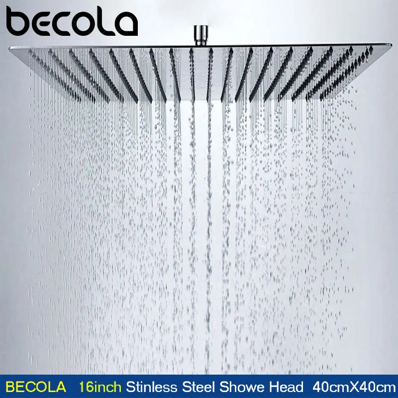 Becola 16inch 40cmx40cm Square Stainless Steel Ultra-Thin Shower