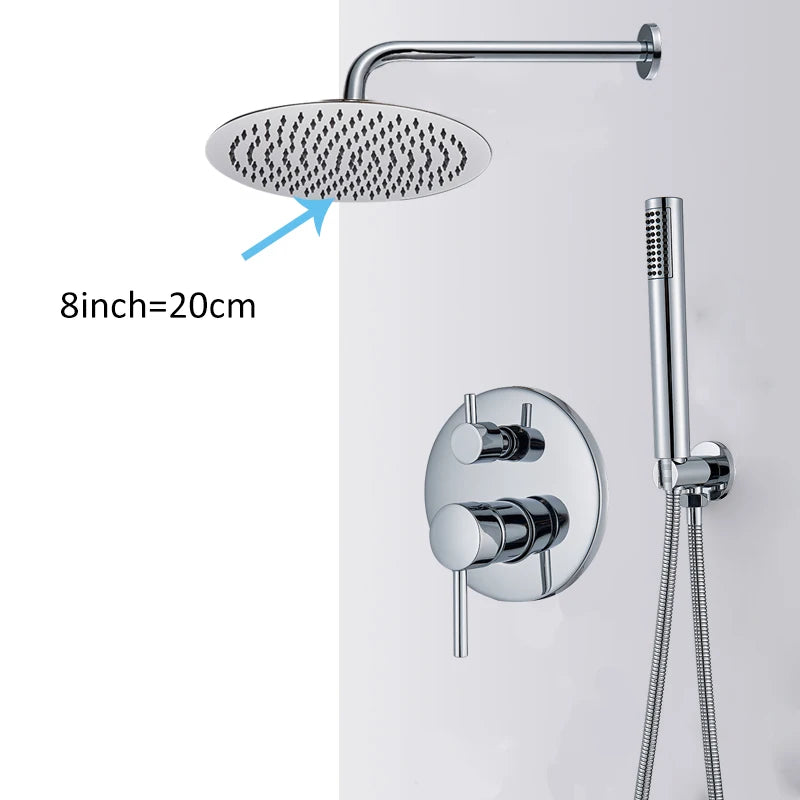 Quyanre Chrome Round Style Shower Faucet Concealed Rainfall