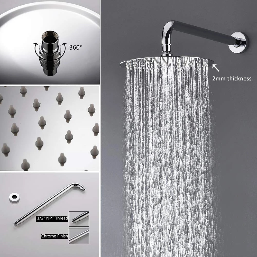 Quyanre Chrome Round Style Shower Faucet Concealed Rainfall