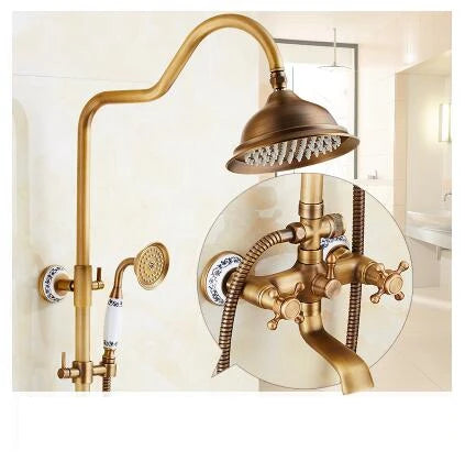 Antique Rain Shower Faucets Hand Brass Wall Mounted