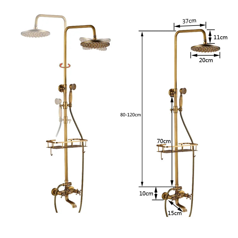 Antique Brass Wall Mounted Bathtub Shower Faucet Dual