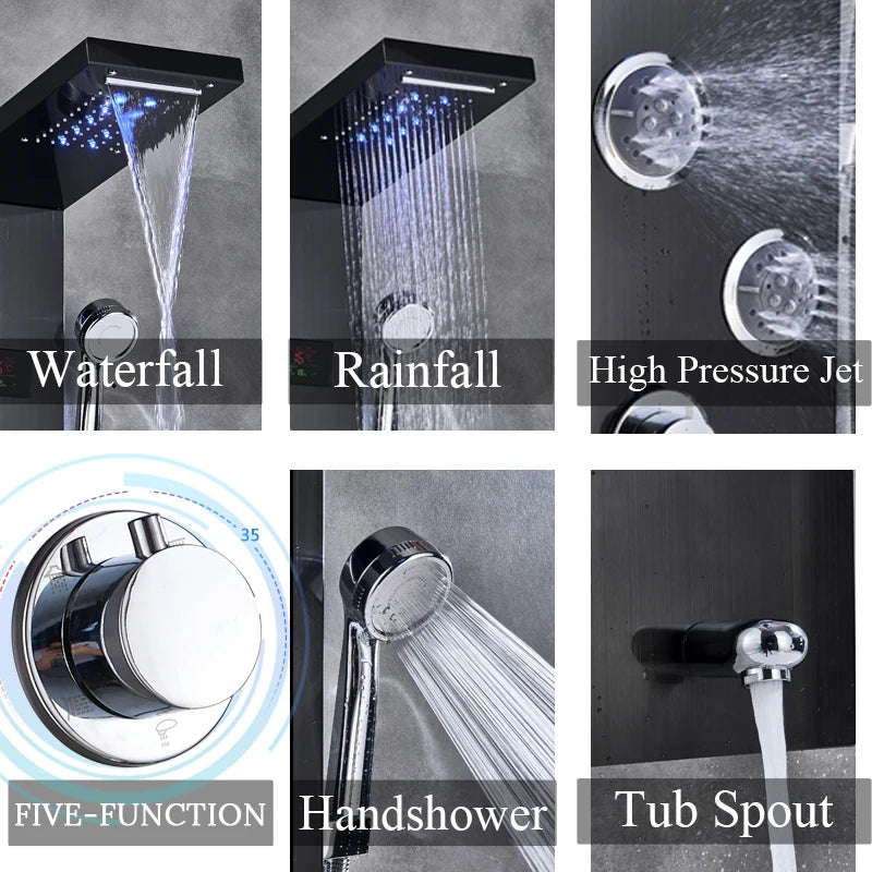 Newly Luxury Black/Brushed Bathroom Shower Faucet Led Shower