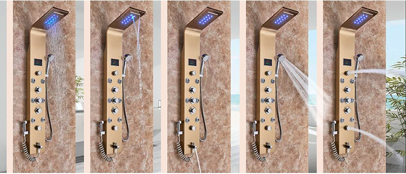 Led Light Shower Faucet Bathroom Waterfall Rain Black