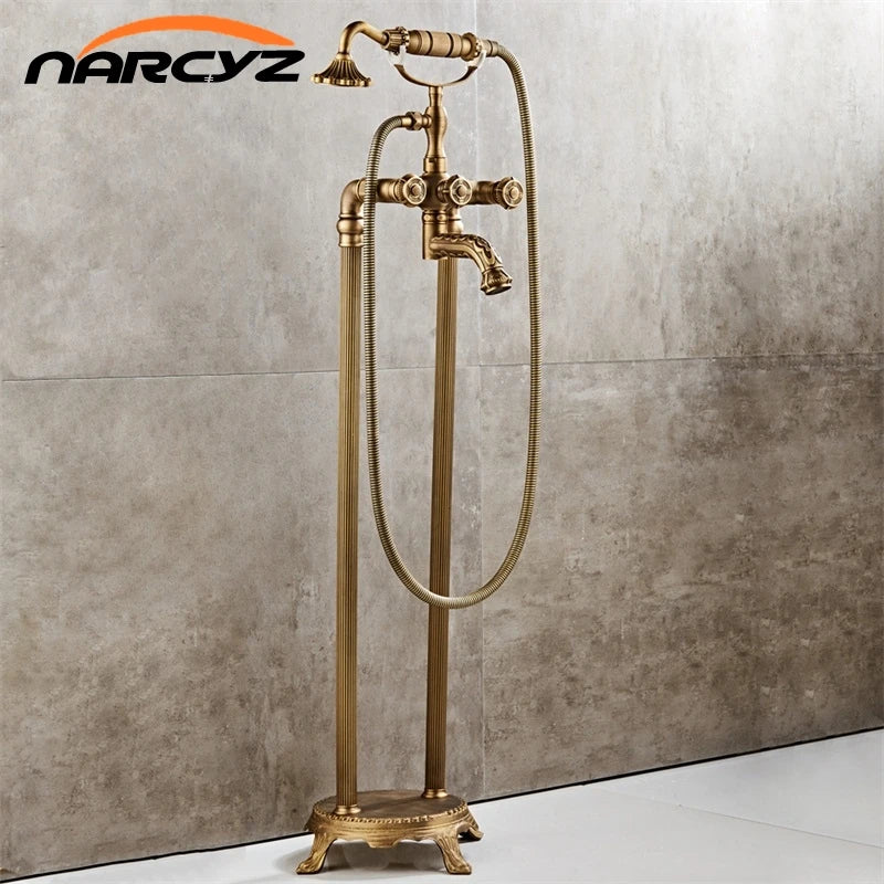 Luxury Antique Brass Bathroom Floor Mounted Standing Bathtub