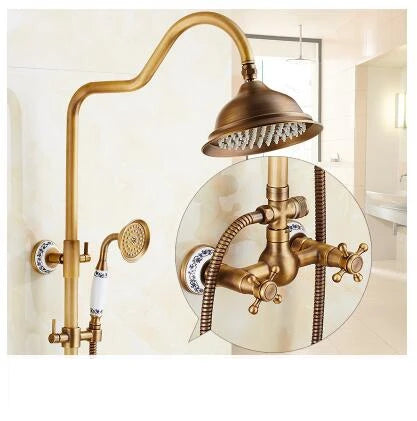 Antique Rain Shower Faucets Hand Brass Wall Mounted