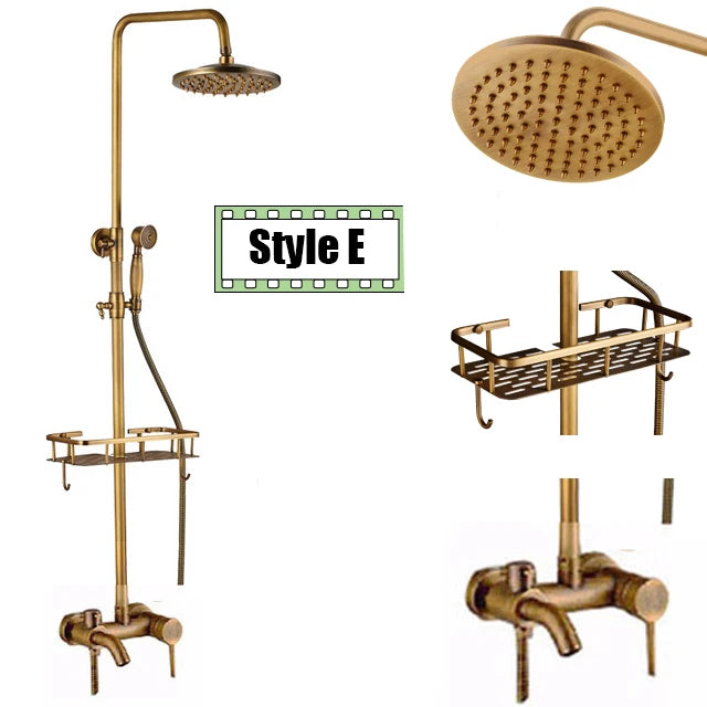Antique Brass Shower Faucet Inch Rainfall Shower Head