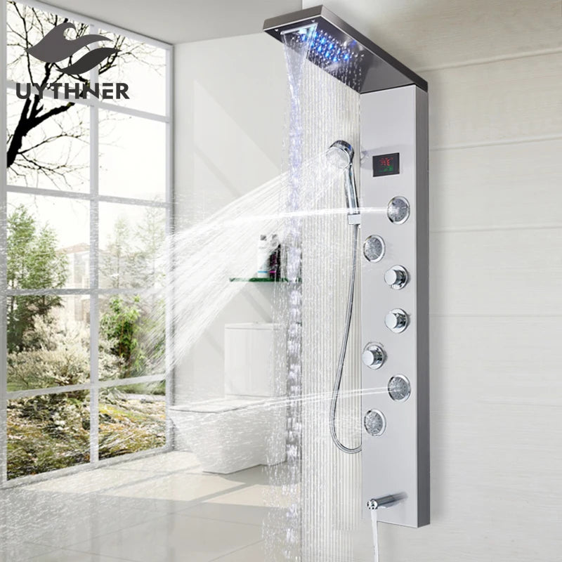 Newly Luxury Black/Brushed Bathroom Shower Faucet Led Shower