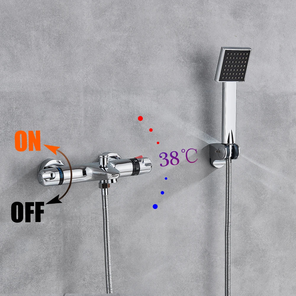 Thermostatic Bathroom Shower Faucet Chrome Mixer Valve Wall