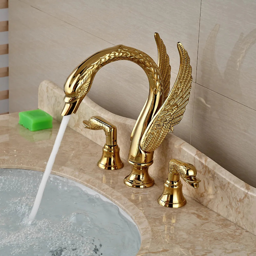 Bathroom Basin Faucet Deck Mounted Dual Handle Cold