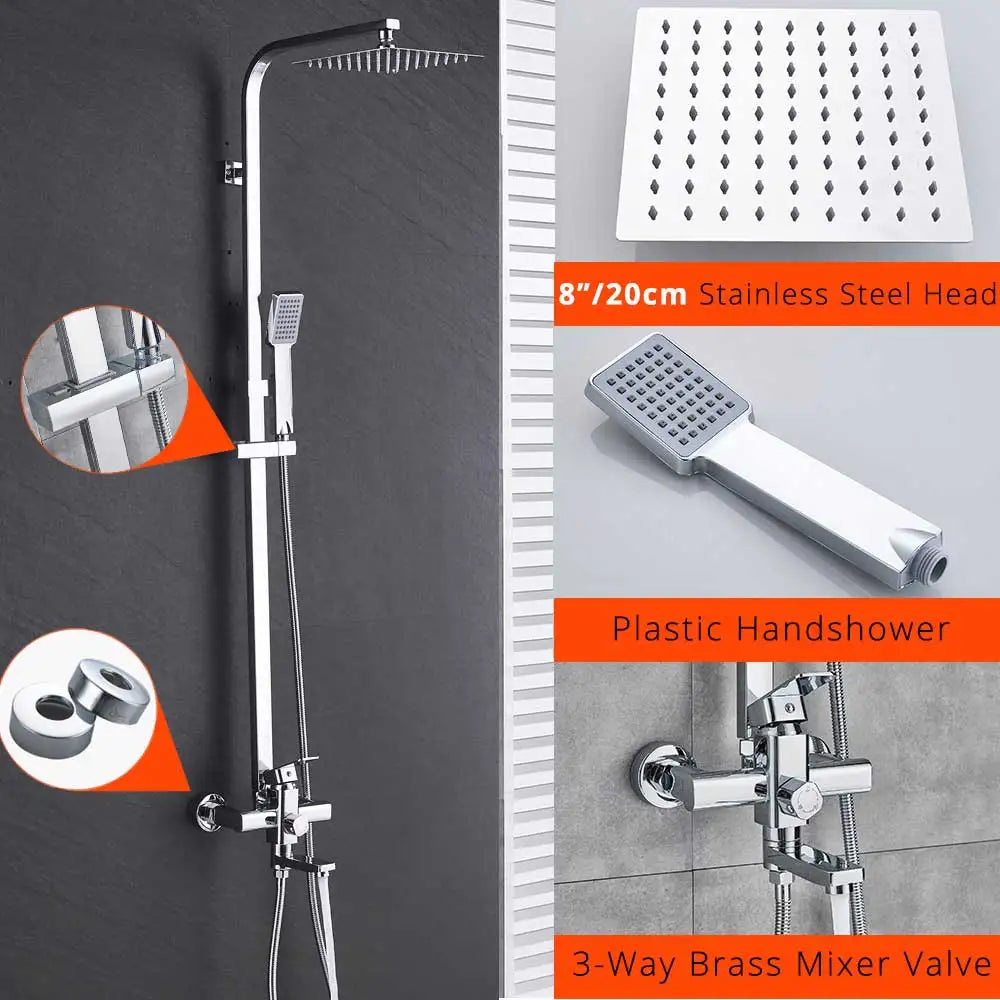 Rozin Chrome Shower Faucet Wall Mounted Bathroom Rainfall