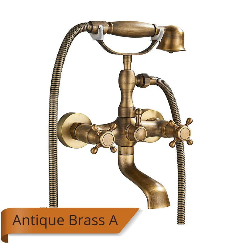 Antique Brass Bathtub Shower Faucet Bathroom Dual Handle