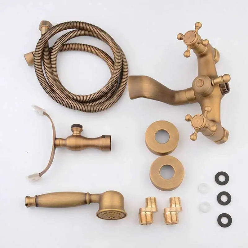 Antique Brass Bathtub Shower Faucets Dual Knobs Mixer