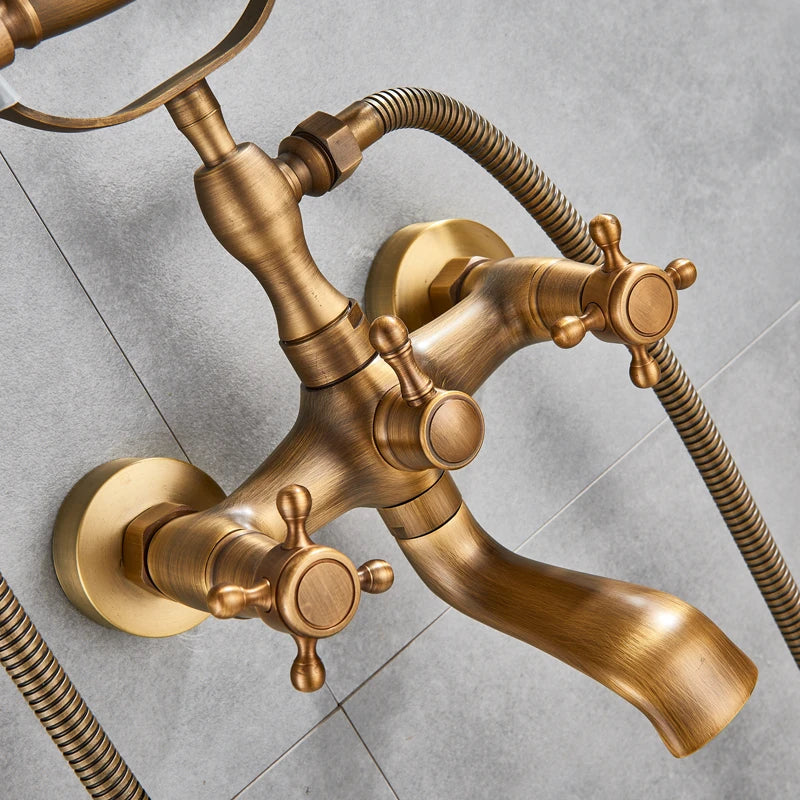 Rozin Retro Style Brass Bathtub Shower Faucet Dual
