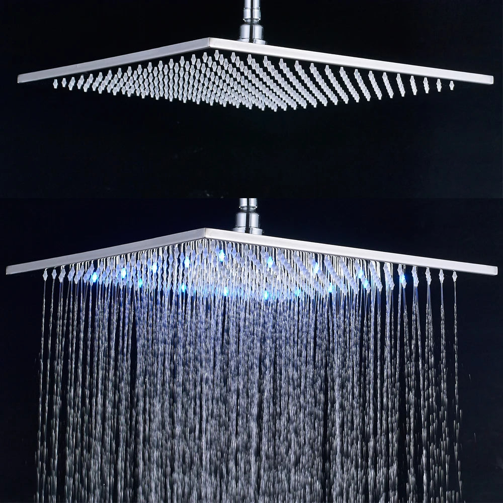 Black Rainfall Shower Head Led Light 16 Large