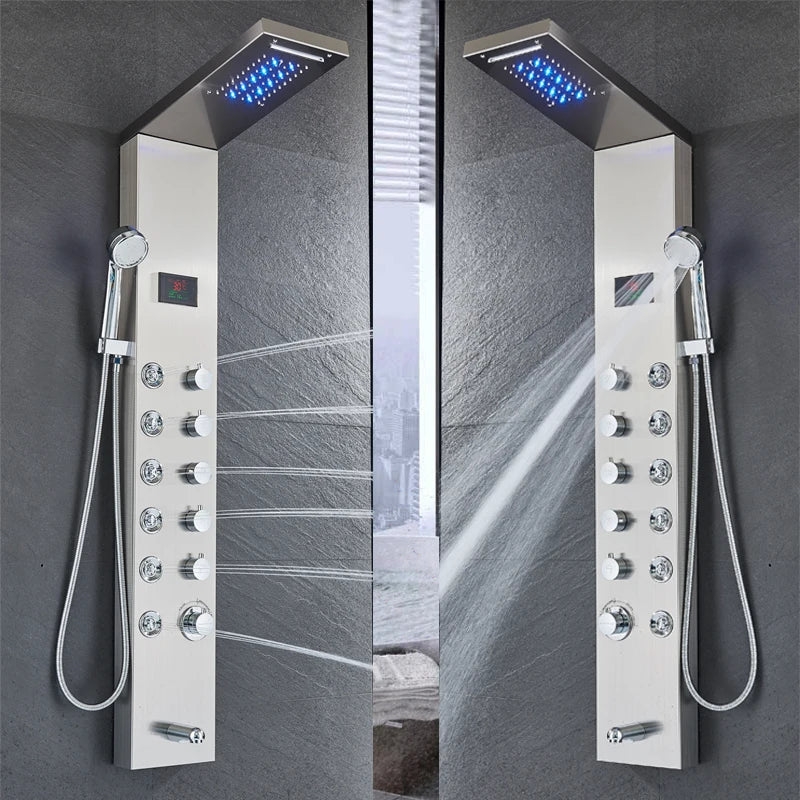 Newly Luxury Black/Brushed Bathroom Shower Faucet Led Shower