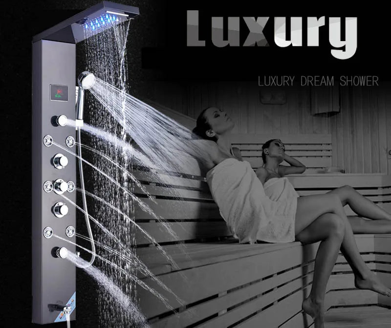Luxury Led Shower Column Faucet Brushed Nickel Spa