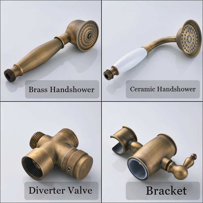 Antique Brass Shower Faucet Handle Bathroom Faucets Wall