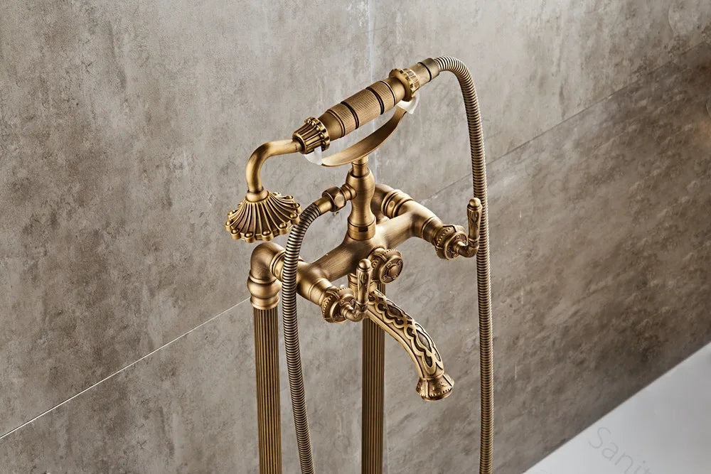 Luxury Antique Brass Bathroom Floor Mounted Standing Bathtub
