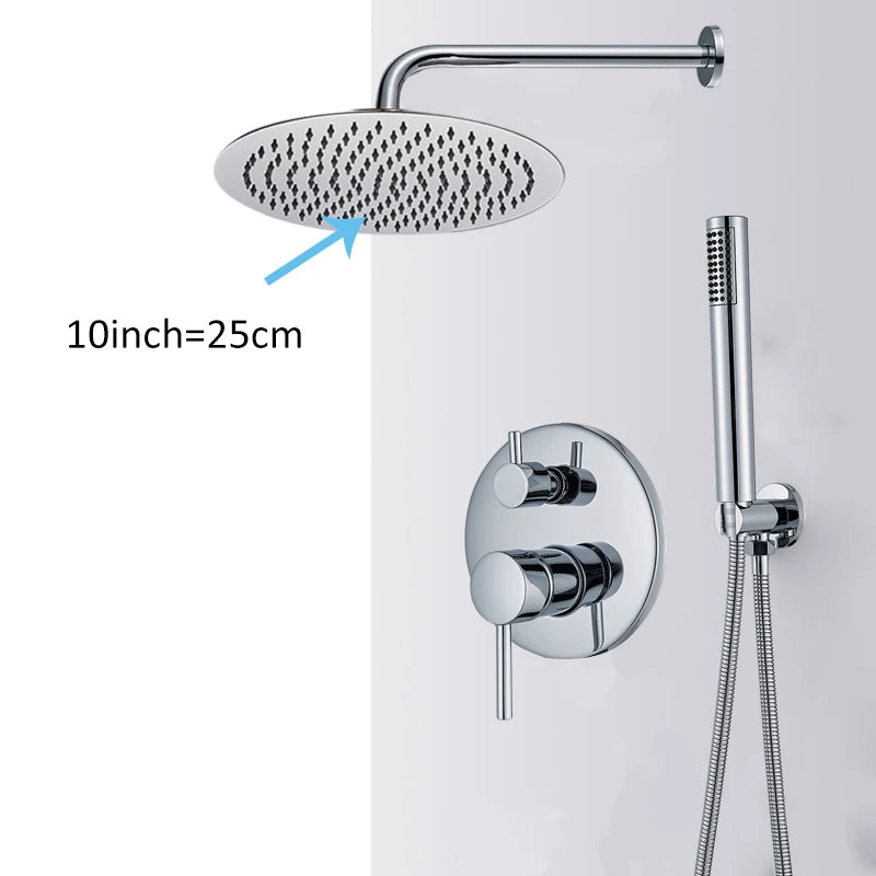 Quyanre Chrome Round Style Shower Faucet Concealed Rainfall