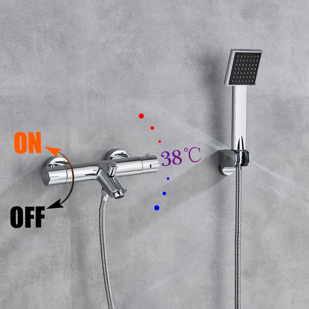 Thermostatic Bathroom Shower Faucet Chrome Mixer Valve Wall