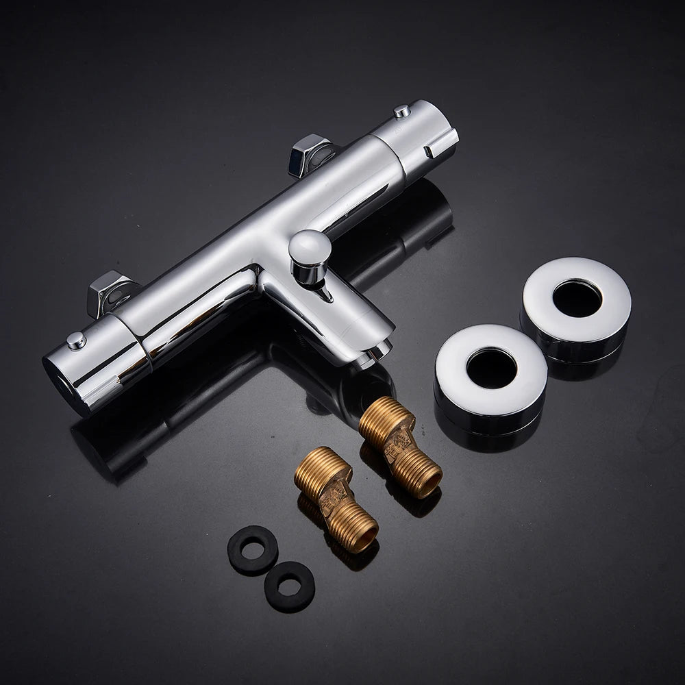 Thermostatic Bathroom Shower Faucet Chrome Mixer Valve Wall