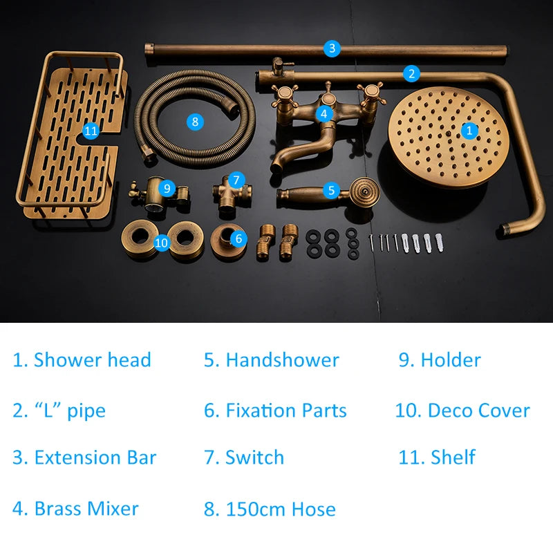 Shbshaimy Antique Brass Bathroom Shower Wall Mounted Rainfall
