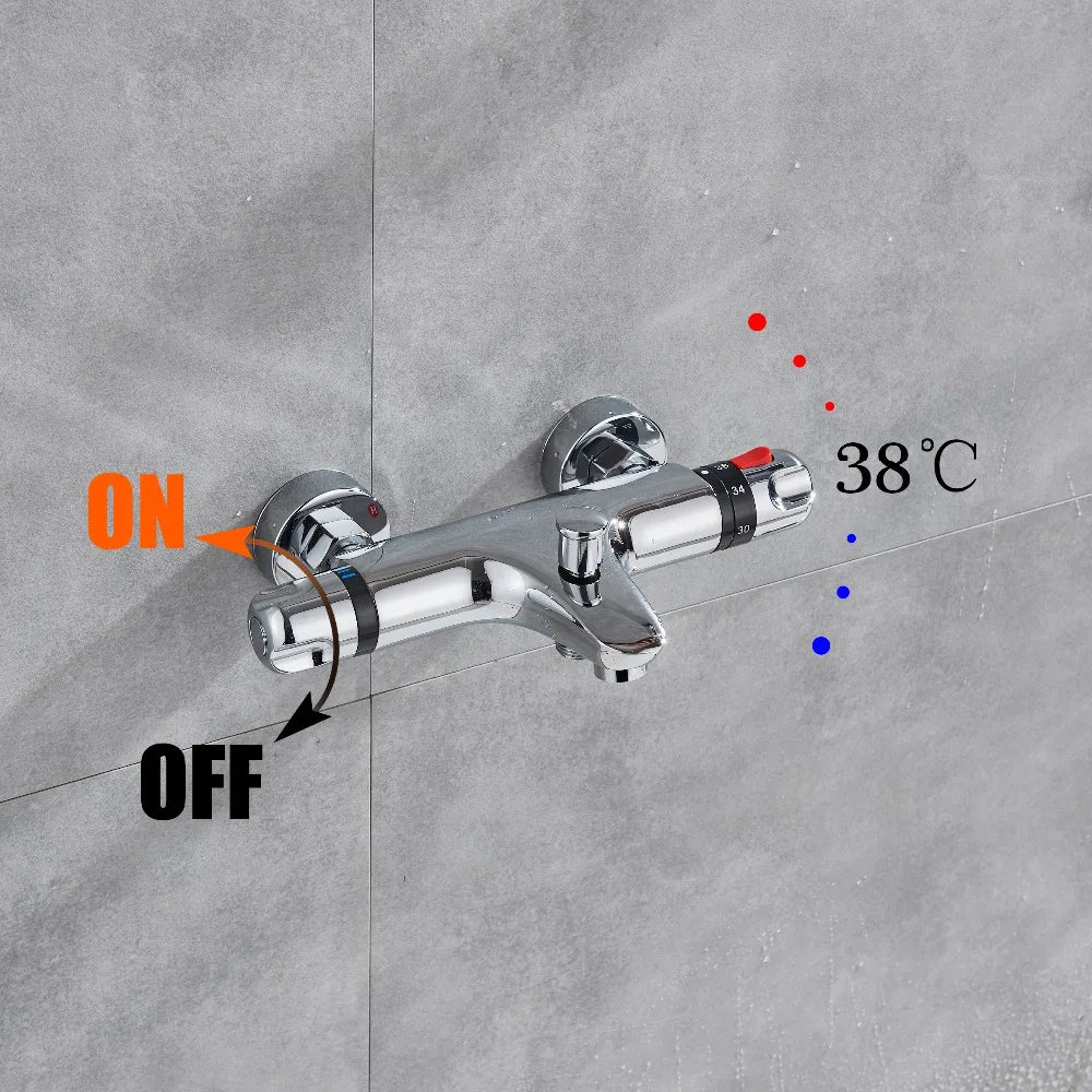 Thermostatic Bathroom Shower Faucet Chrome Mixer Valve Wall