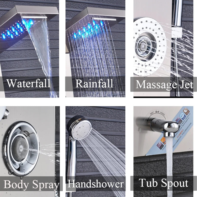 Newly Luxury Black/Brushed Bathroom Shower Faucet Led Shower