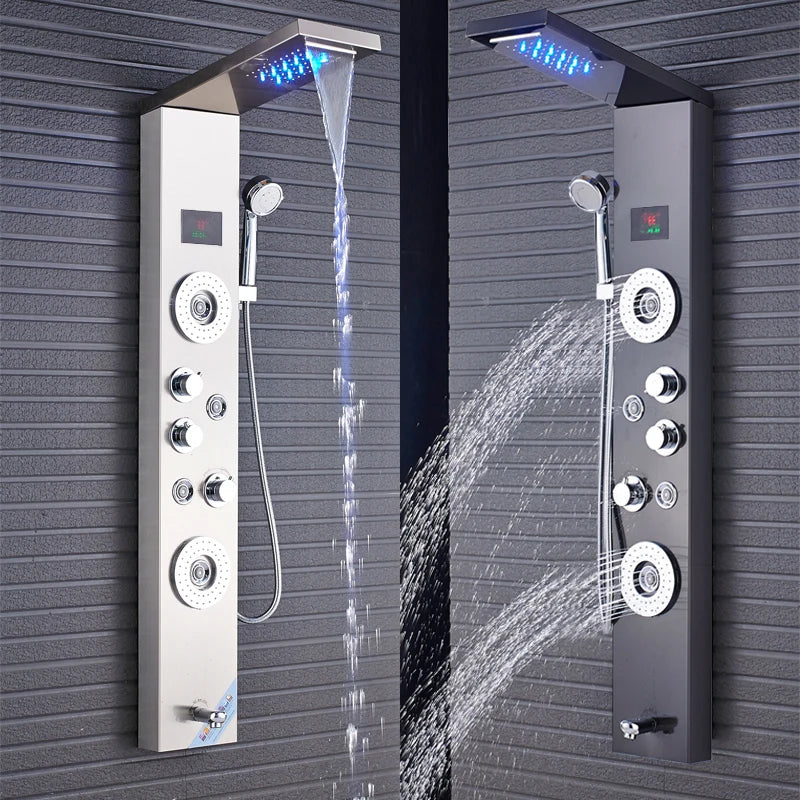 Newly Luxury Black/Brushed Bathroom Shower Faucet Led Shower