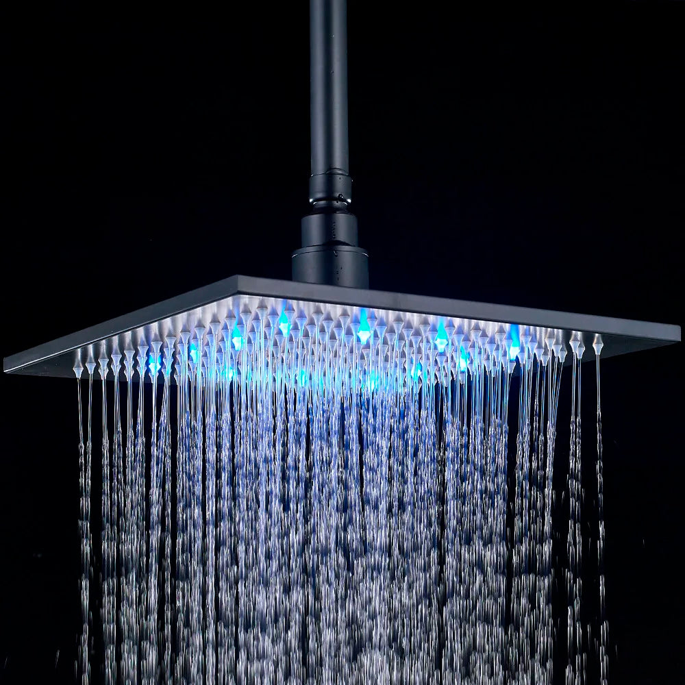 Black Rainfall Shower Head Led Light 16 Large