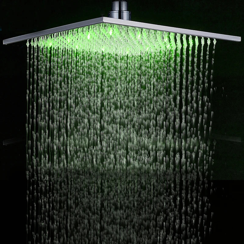 Black Rainfall Shower Head Led Light 16 Large